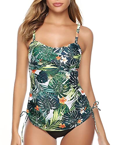 Gyabnw Tankini Damen Bauchweg Bademode Set Damen Bikini Oberteil Zweiteiler Tankinis Sommer Beach A-Grünes Blatt,L von Gyabnw