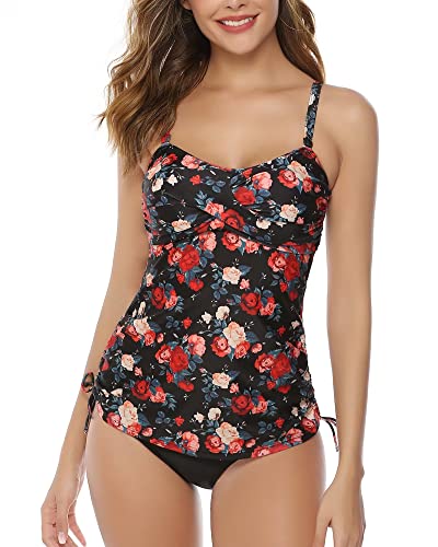 Gyabnw Bandeau Bikini Damen Push up Bademoden Bauchweg Tankini Set Beachwear Hotpants Badeanzug Einstellbar A-Schwarz-1,M von Gyabnw