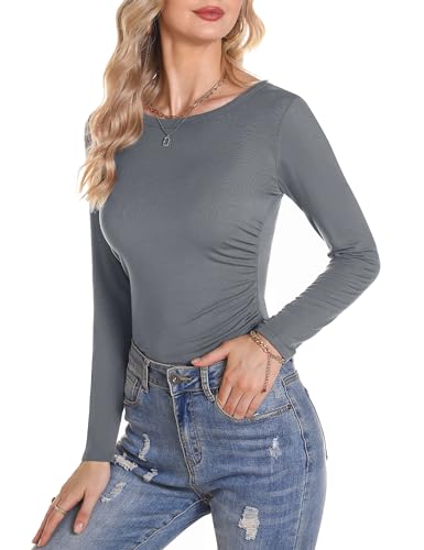 Gyabnw Basic Langarmshirt Damen Eng Y2K Oberteil Skims Langarm Shirt Slim Fit Top von Gyabnw