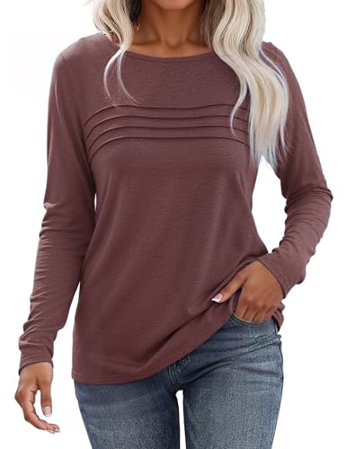 Gyabnw Langarmshirt Damen Locker Rundhals Casual Falten Elegant Tshirt Langarm Damen Oberteile von Gyabnw