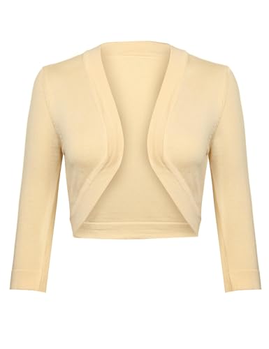 Gyabnw Bolero Damen 3/4 Ärmel Jacke Elegant Damen Cardigan Strickjacke Kurz Tops Jäckchen Oberteile A-Aprikose,XL von Gyabnw
