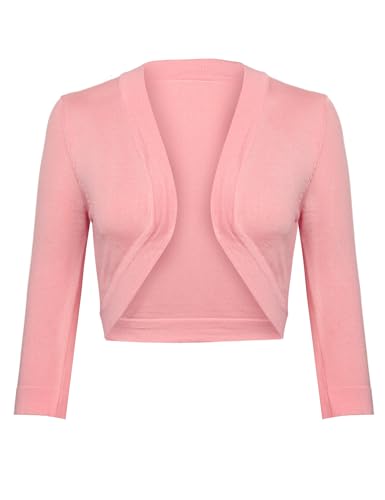 Gyabnw Bolero Damen 3/4 Ärmel Jacke Elegant Damen Cardigan Strickjacke Kurz Tops Jäckchen Oberteile A-Rosa,XXL von Gyabnw