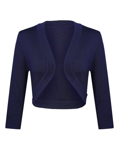 Gyabnw Bolero Damen 3/4 Ärmel Jacke Elegant Damen Cardigan Strickjacke Kurz Tops Jäckchen Oberteile A1-Blau,S von Gyabnw