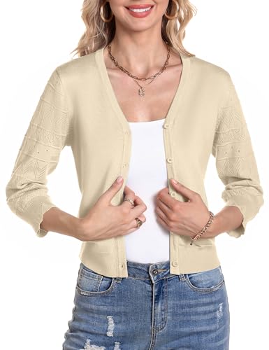 Gyabnw Bolero Damen 3/4 Ärmel Jacke Elegant Damen Cardigan Strickjacke Kurz Tops Jäckchen Oberteile B-Beige,L von Gyabnw