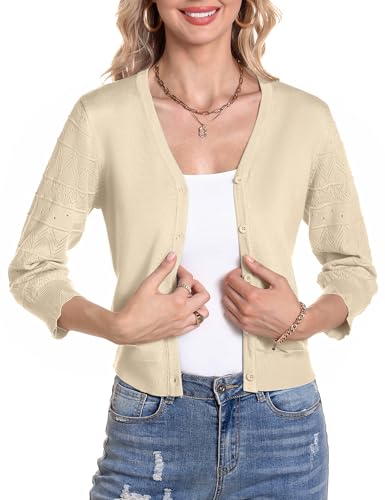 Gyabnw Damen Strickjacke 3/4 Ärmel Cardigan Elegante Jacke Stricken mit Knopf Dünne Strick Jacken von Gyabnw