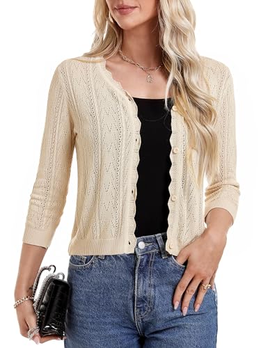 Gyabnw Bolero Damen Festlich 3/4 Ärmel Jacke Elegant Damen Cardigan Strickjacke Kurz Trachtenjacke Tops Brautjacke Jäckchen Oberteile A-Beige,XXL von Gyabnw