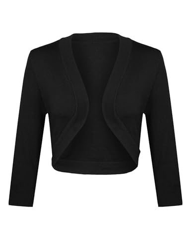 Gyabnw Bolero Damen 3/4 Ärmel Jacke Elegant Damen Cardigan Strickjacke Kurz Tops Jäckchen Oberteile A-Schwarz,M von Gyabnw