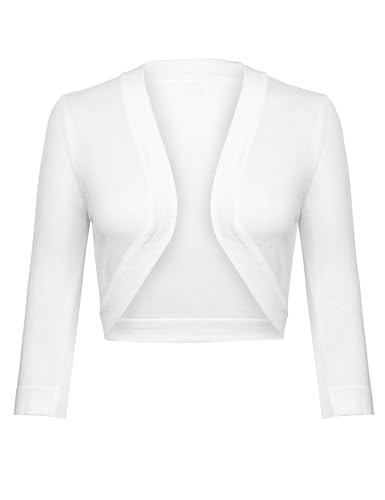 Gyabnw Bolero Damen 3/4 Ärmel Jacke Elegant Damen Cardigan Strickjacke Kurz Tops Jäckchen Oberteile A-Weiß,L von Gyabnw