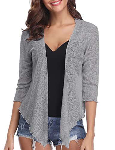 Gyabnw Bolero Damen Strickjacke 3/4 Ärmel Sommermode Cardigan Leicht Durchsichtige Bolerojäckchen Schulterjacke Vorne-Offen Shrug Top Perfekt für Urlaub und Alltag von Gyabnw