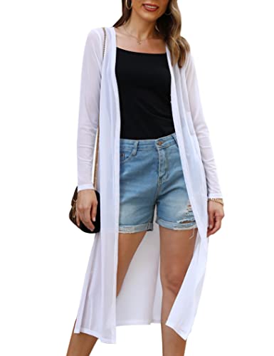 Gyabnw Bikini Cover Up Damen Chiffon Lang Badeanzug für Damen Sommer Pareos Offene Front Jacke Beachwear Strickjacke Cardigan Leicht Sommerjacke Bolero Elegant Sexy Outwear Strandkleid, Weiß XL von Gyabnw