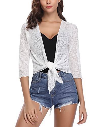 Gyabnw Cardigan Frauen Sommerjacke Chiffon 3/4 Ärmel Front öffnen Bolero Strickjacke Oberbekleidung Schal Abend Hochzeit Bikini Cover Up Strandponcho Hemd Tops von Gyabnw