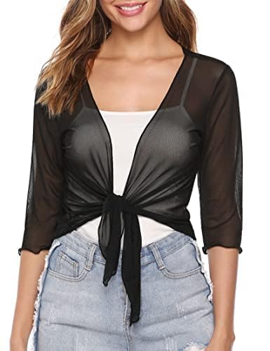 Gyabnw Damen Bolero Chiffon 3/4 Ärmel Elegant Kurze Cardigan Leichte Dünn Bolerojacke Casual Top von Gyabnw