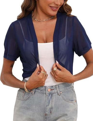 Gyabnw Damen Kurze Ärmel Durchsichtig Spitze Blumen Crop Cardigan Shrug Bolero Bolero Festlich Kurze Elegant Strickjacke Schulterjacke Bolerojäckchen Casual Shrug Top von Gyabnw