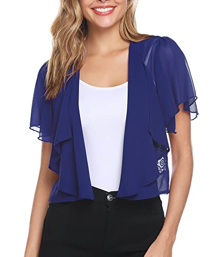 Gyabnw Damen Bolero Chiffon Jacke Transparente Schicke Boleros Festlicher Bolerojacke Kurzarm Sommer Blazer Jäckchen Spitze Bolero für Abendkleider Hochzeit, Dunkelblau(X), M von Gyabnw