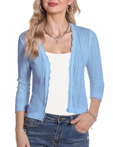 Gyabnw Damen Bolero Elegant Bolerojacke Langarm Schulterjacke Kurz schrug Cardigan zum Kleid für Hochzeit A-Blau,M von Gyabnw