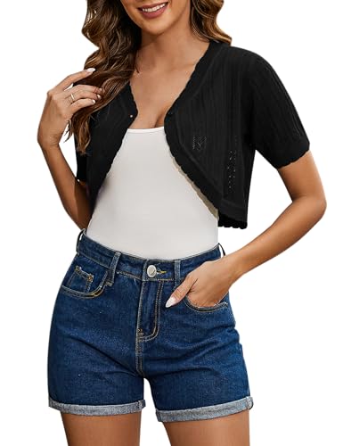 Gyabnw Damen Bolero Elegant Boleros Strickjacke Kurzarm Cardigan Festliche Bolero Jacke Sommer Jäckchen Bolero für Abendkleider Hochzeit B-SchwarzXXL von Gyabnw