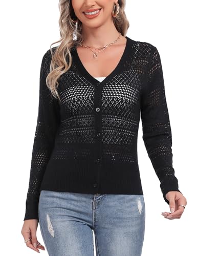 Gyabnw Damen Bolero Kurze Strickjacke Festlich Kurz Cardigan Elegant Schulterjacke B-Schwarz,L von Gyabnw