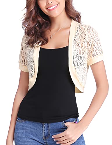 Gyabnw Damen Bolero Spitzen Jacke Festlich Kurz Cardigan Kurze Ärmel Strickjacke Für Hochzeit Cocktailkleid Damen Bolerojacke Shrug Sommer Schulterjacke von Gyabnw