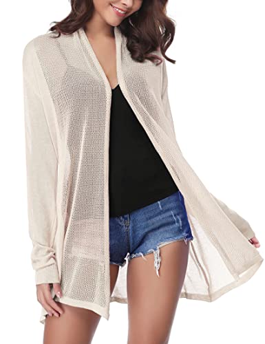 Gyabnw Cardigan Damen Bolero Lange Dünne Strickjacke Leicht Open Front Sommerjacke Bikini Cover up Langarm Jacke Schulterjacke Strickweste Shawl Strand Beachwear Bolerojäckchen Shrug Aprikose, XXL von Gyabnw