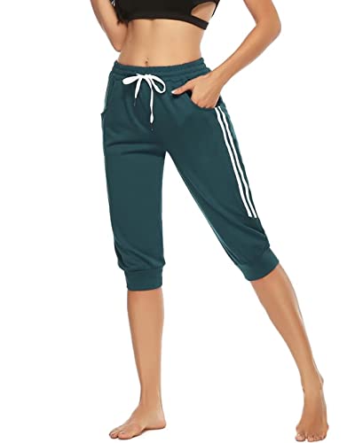 Gyabnw Damen Cropped Pants Capri 3/4 Länge Sweatpants Sport Jogging Shorts Sommerhose Damen Trainingshose Casual Yoga Hose, A-gelb, grau, XL von Gyabnw