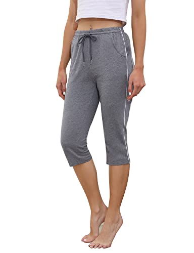 Gyabnw Damen Cropped Pants Capri 3/4 Länge Sweatpants Sport Jogging Shorts Sommerhose Damen Trainingshose Casual Yoga Hose, B-Dunkelgrau, L von Gyabnw