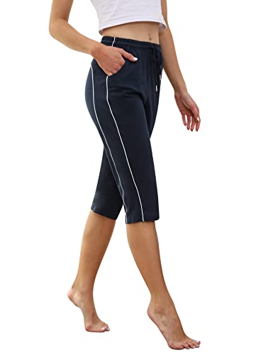 Gyabnw Damen Cropped Pants Capri 3/4 Länge Sweatpants Sport Jogging Shorts Sommerhose Damen Trainingshose Casual Yoga Hose, B-Marineblau, S von Gyabnw