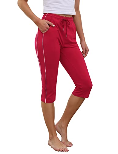 Gyabnw Damen Cropped Pants Capri 3/4 Länge Sweatpants Sport Jogging Shorts Sommerhose Damen Trainingshose Casual Yoga Hose, B-Wine Red, L von Gyabnw