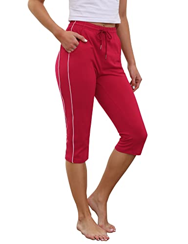 Gyabnw Damen Cropped Pants Capri 3/4 Länge Sweatpants Sport Jogging Shorts Sommerhose Damen Trainingshose Casual Yoga Hose, B-Wine Red, S von Gyabnw