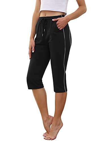 Gyabnw Damen Cropped Pants Capri 3/4 Länge Sweatpants Sport Jogging Shorts Sommerhose Damen Trainingshose Casual Yoga Hose, B-schwarz, Medium von Gyabnw