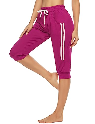 Gyabnw Damen Cropped Pants Capri 3/4 Länge Sweatpants Sport Jogging Shorts Sommerhose Damen Trainingshose Casual Yoga Hose,rosarotL von Gyabnw