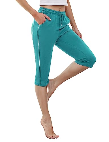 Gyabnw Damen Cropped Pants Capri 3/4 Länge Sweatpants Sport Jogging Shorts Sommerhose Damen Trainingshose Casual Yoga Hose GrünS von Gyabnw