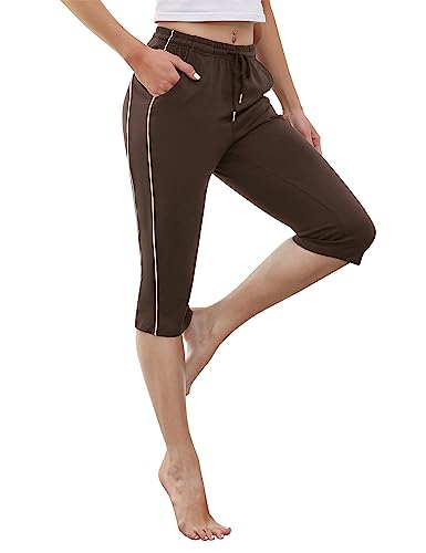 Gyabnw Damen Cropped Pants Capri 3/4 Länge Sweatpants Sport Jogging Shorts Sommerhose Damen Trainingshose Casual Yoga Hose braunM von Gyabnw