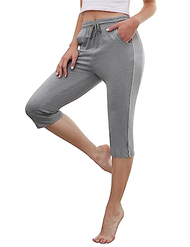 Gyabnw Damen Cropped Pants Capri 3/4 Länge Sweatpants Sport Jogging Shorts Sommerhose Damen Trainingshose Casual Yoga Hose hellgrauS von Gyabnw