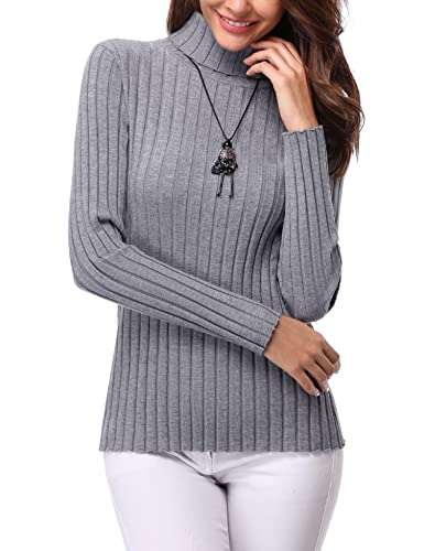 Gyabnw Rollkragenpullover Damen Rollneck Pullover Elegant Winter Strickpullover Feinstrickpullover Casual Slim Langarm Pulli Oberteile Einfarbig Outwear Business Pullover für das Büro grau von Gyabnw