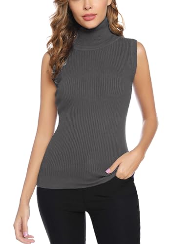 Gyabnw Rollkragenpullover Damen Ärmellos Rolli Strickpullover Elegant Rollkragen Strick Pullover Herbst Winter Sleeveless Pulli Oberteile, Dunkelgrau L von Gyabnw