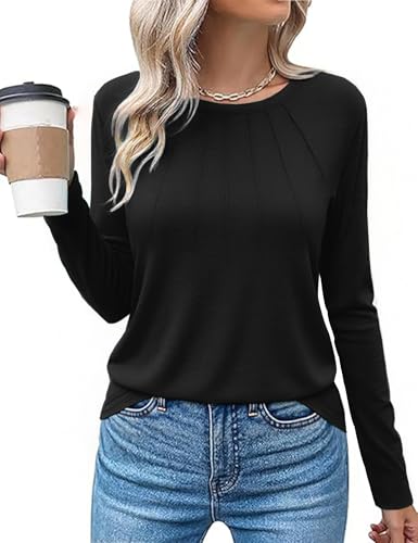 Gyabnw Damen Langärmeliges T-Shirt mit Rundhalsausschnitt Lässiges Langarm Oberteil Schwarz,L von Gyabnw