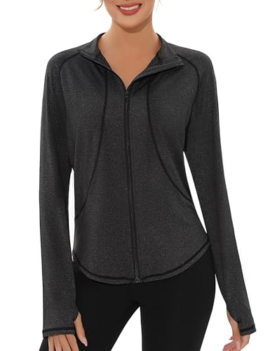 Gyabnw Sport Jacke Damen Langarm Trainingsjacke Sweatjacke mit Tasche Für Yoga Fitness Sport von Gyabnw