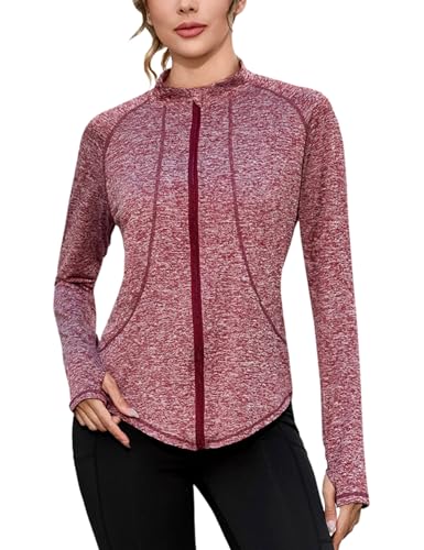 Gyabnw Damen Laufjacke Langarm Sportjacke Trainingsjacke Sweatjacke mit Tasche Für Yoga Fitness Sport von Gyabnw