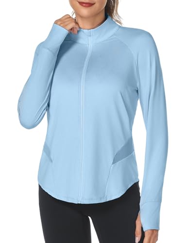 Gyabnw Damen Laufjacke Sportjacke Langarm Sweatjacke Atmungsaktive mit Daumenloch Für Laufen Yoga Fitness von Gyabnw