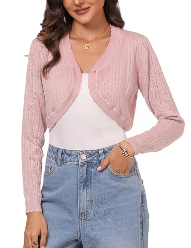 Gyabnw Damen Leichte Strickjacke Lang Long Elegant Cardigan V-Ausschnitt Jacke Herbst Rosa,L von Gyabnw