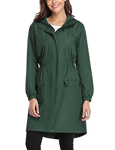 Gyabnw Übergangsjacke Damen Parka Jacke Leicht Frühling Herbst Taschen Kapuze Sommerjacke Boyfriend Parka Utility Jacket Wasserdicht Windbreaker Regenjacke Reisen Treking Fahrrad, Dunkelgrün L von Gyabnw