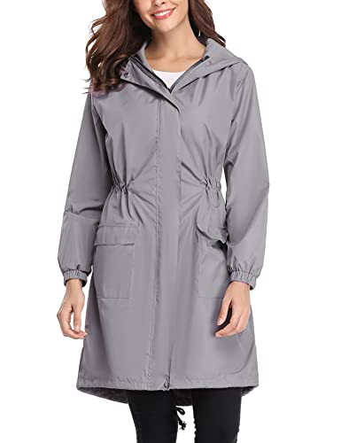 Gyabnw Übergangsjacke Damen Parka Jacke Leicht Frühling Herbst Taschen Kapuze Sommerjacke Boyfriend Parka Utility Jacket Wasserdicht Windbreaker Regenjacke Reisen Treking Fahrrad, Grau L von Gyabnw