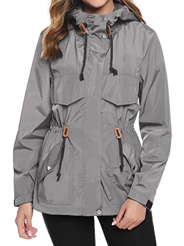 Gyabnw Damen Regenmantel Frühling Regenparka Wasserdicht Sommerjacke Leicht Übergangsmantel Laufjacke Windbreaker, Dunkelgrau, M von Gyabnw