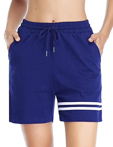 Gyabnw Damen Shorts Schlafhose Kurze Sporthose Laufshorts Sommer Freizeitshorts Jogginghose Sweatshorts Elegant Bermudashorts mit Streifen Taschen für Sport Freizeit Yoga Fitness Gym DunkelblauL von Gyabnw