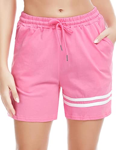 Gyabnw Damen Shorts Schlafhose Kurze Sporthose Laufshorts Sommer Freizeitshorts Jogginghose Sweatshorts Elegant Bermudashorts mit Streifen Taschen für Sport Freizeit Yoga Fitness Gym RosaS von Gyabnw