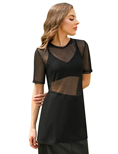 Gyabnw Damen Sommer Kleid Leichte Strandkleid Transparent Strandponcho Bikini Oberteil Cover Up Party Mesh Shirt Transparentes Top Netzshirt Schwarz-1M von Gyabnw