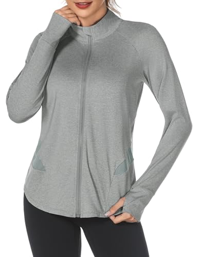 Gyabnw Damen Sportjacke Laufjacke Funktionsjacke Wanderjacke Leicht Langarm Gym Sport Oberteil Atmungsaktive mit Daumenloch von Gyabnw
