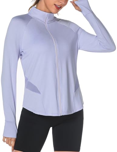 Gyabnw Damen Sportjacke Laufjacke Funktionsjacke Wanderjacke Leicht Langarm Gym Sport Oberteil Atmungsaktive mit Daumenloch von Gyabnw