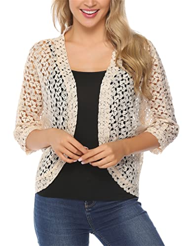 Gyabnw Damen Strickacke Elegante Bolero Spitzenjacke Festlich Cardigan Kurzer Blazer Festlich Bolero mit 3/4 Arm für Abendkleider Cocktailkleid, Aprikose, S von Gyabnw