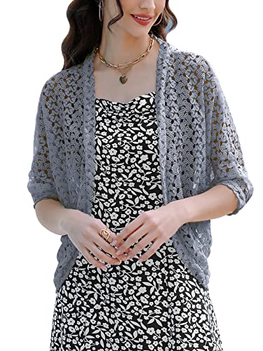 Gyabnw Damen Strickacke Elegante Bolero Spitzenjacke Festlich Cardigan Kurzer Blazer Festlich Bolero mit 3/4 Arm für Abendkleider Cocktailkleid, Hellgrau, L von Gyabnw